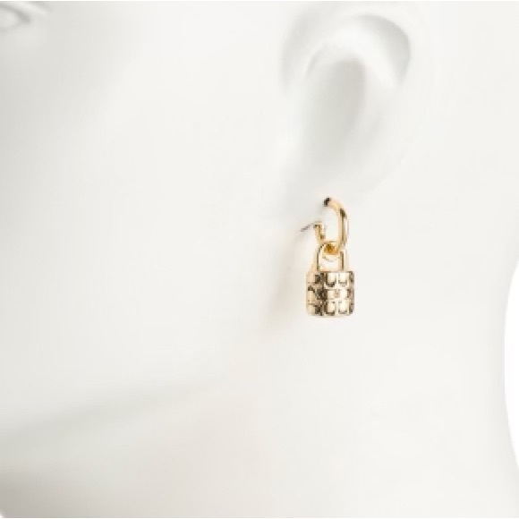 Coach Lock and Key Gold-tone Plated Brass & Crystals Quilted Mismatched Earrings - Picture 9 of 10